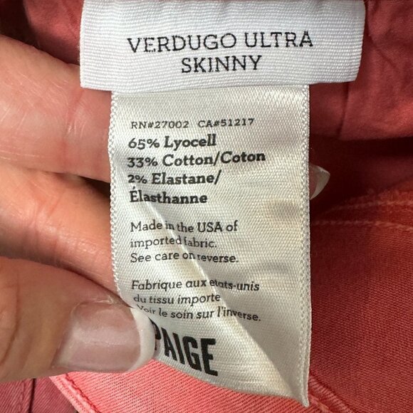 EUC - Paige Verdugo Ultra Skinny in Coral - Size 31 - Picture 6 of 6